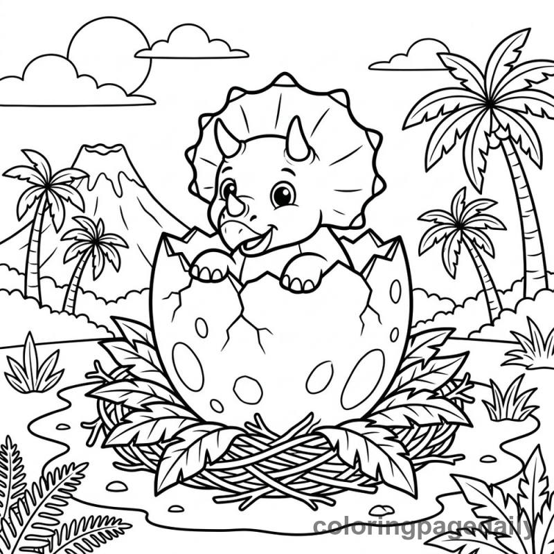 Baby Triceratops Hatching - Daily printable coloring page in Dinosaur category