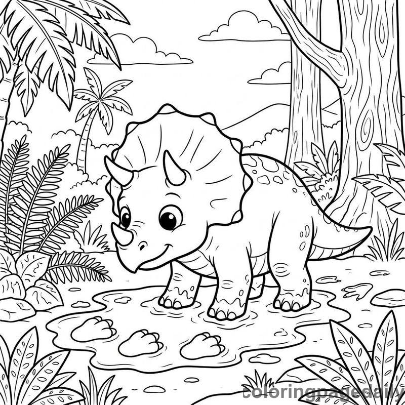 Baby Triceratops Mud Footprints - Colored reference example