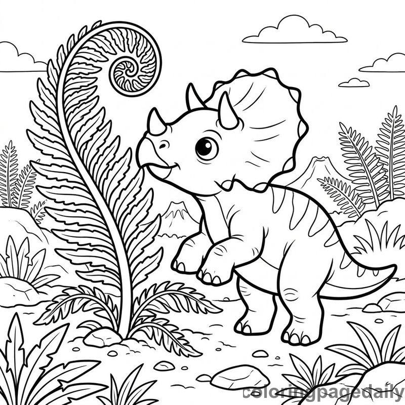 Baby Triceratops Smelling Fern - Colored reference example