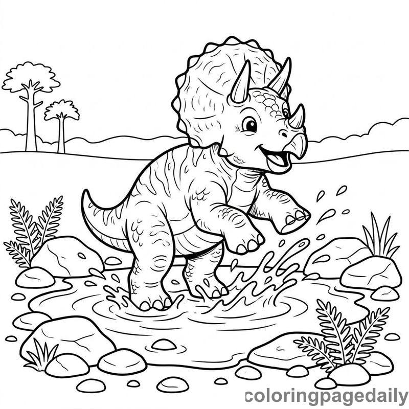 Baby Triceratops Splashing Water - Colored reference example