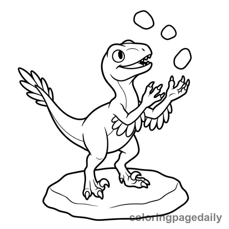 Baby Velociraptor Juggling Pebbles - Colored reference example