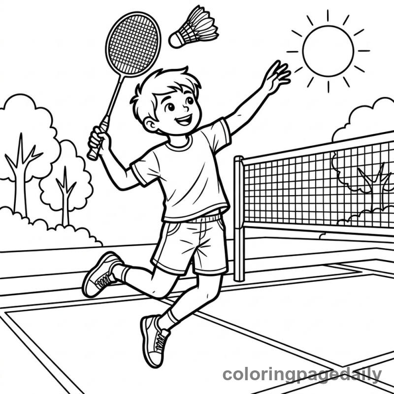 Badminton Jump Shot - Daily printable coloring page in Sports category