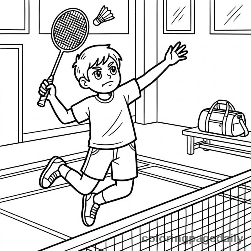 Badminton Jump Smash - Daily printable coloring page in Sports category