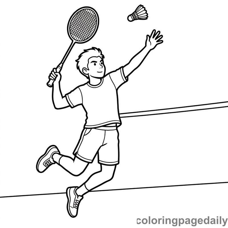 Badminton Player Overhead Smash - Daily printable coloring page in Sports category
