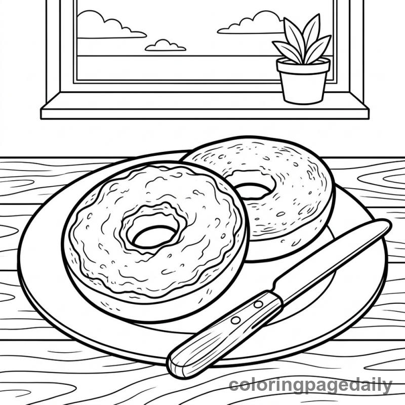 Bagel with Cream Cheese - Daily printable coloring page in Food category
