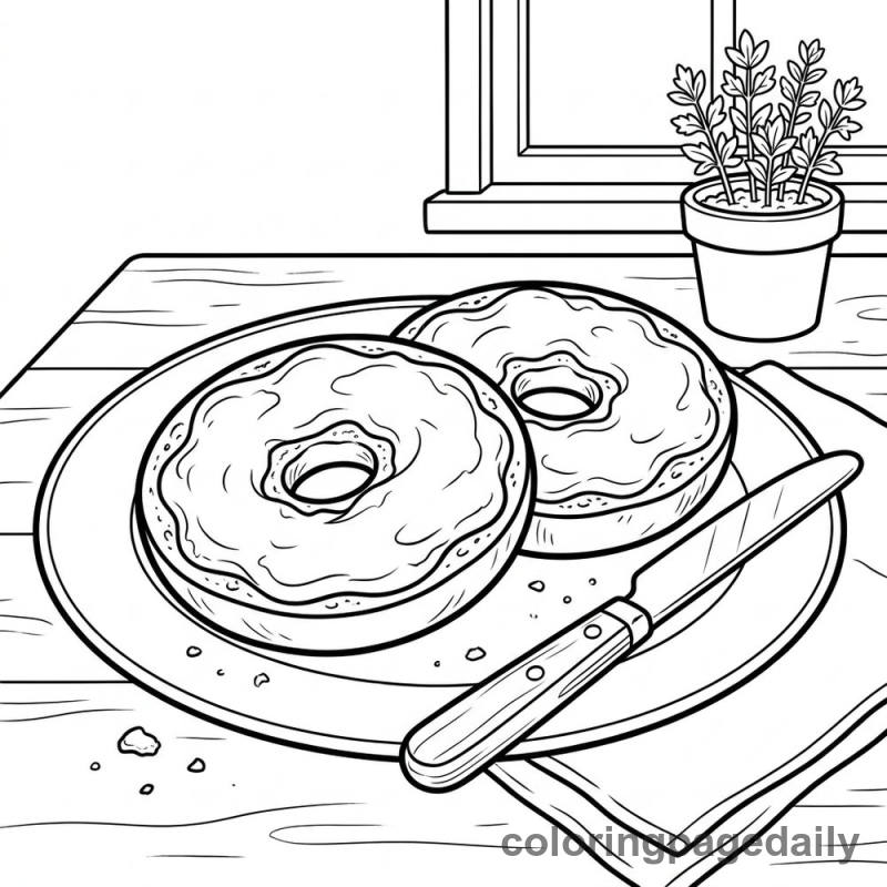 Bagel With Cream Cheese - Daily printable coloring page in Food category