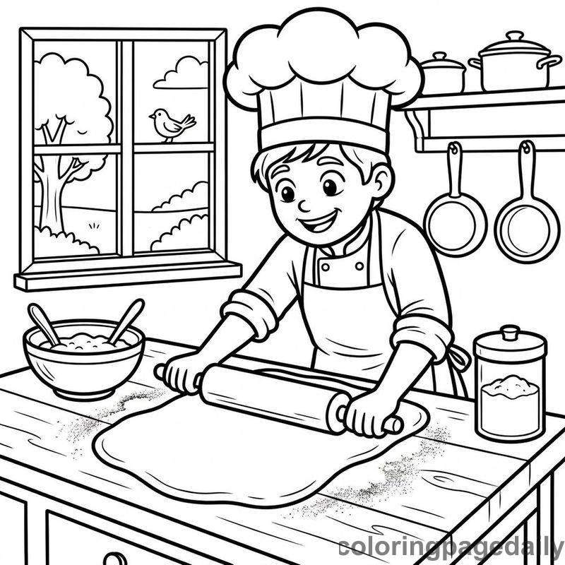 Baker Rolling Out Pastry Dough - Colored reference example