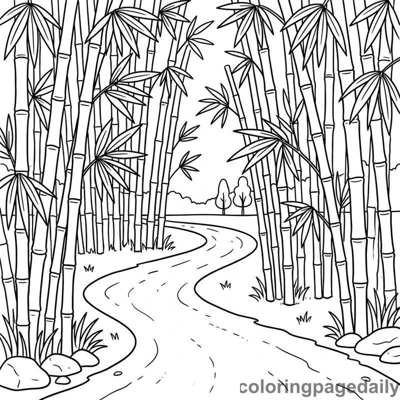 Bamboo Forest Pathway - Daily printable coloring page in Scenery category