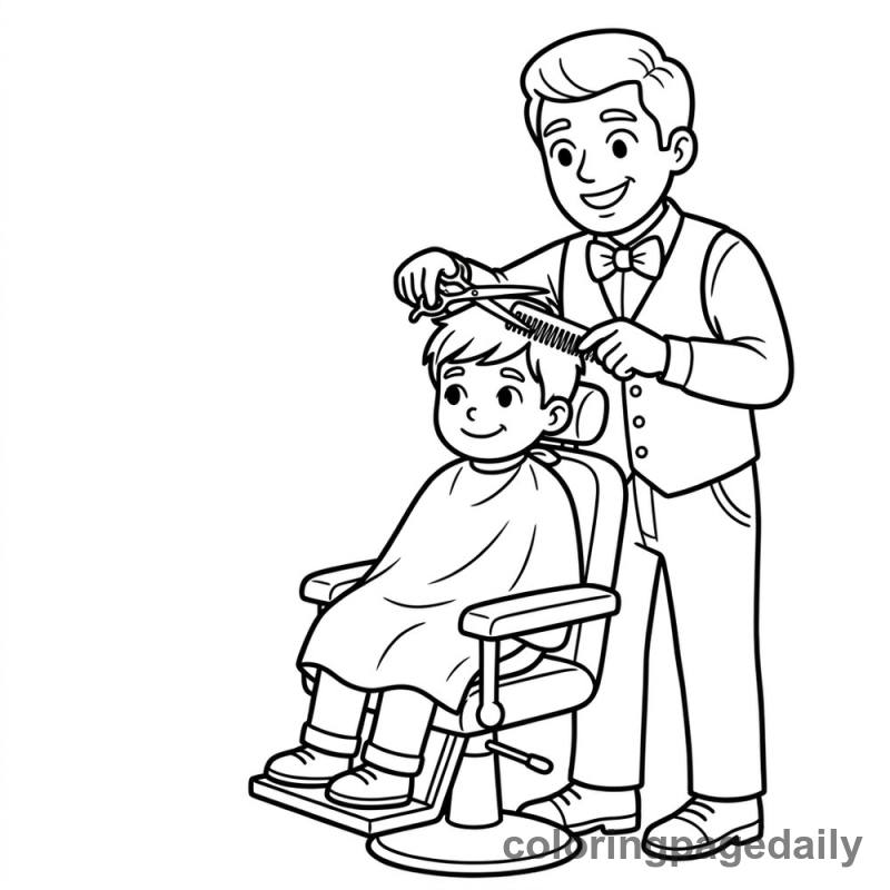 Barber Trimming Hair - Colored reference example