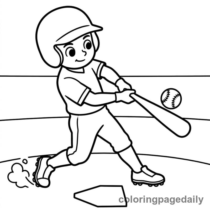 Baseball Batter Swing - Daily printable coloring page in Sports category