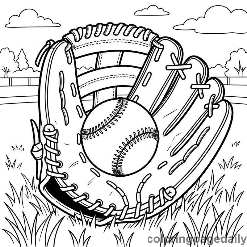 Baseball Glove And Ball - Daily printable coloring page in Sports category