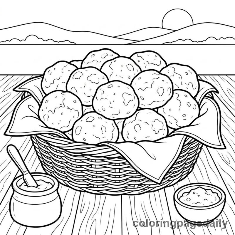 Basket of Brazilian Cheese Bread - Colored reference example