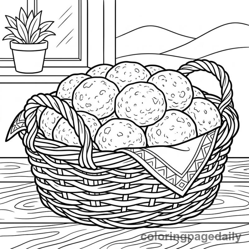 Basket of Brazilian Cheese Bread - Colored reference example