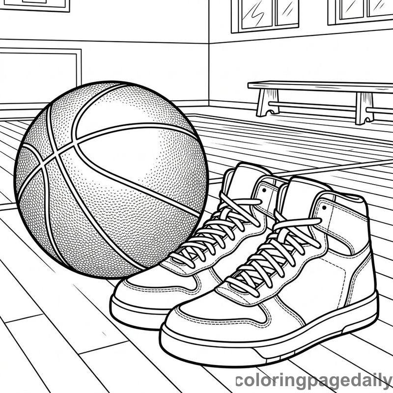 Basketball And Athletic Sneakers - Daily printable coloring page in Sports category