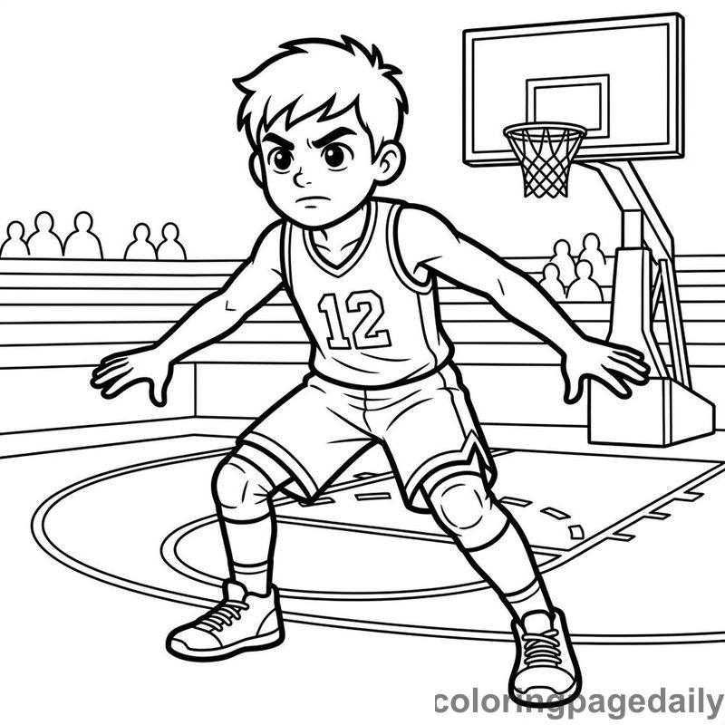 Basketball Player Defense - Daily printable coloring page in Sports category