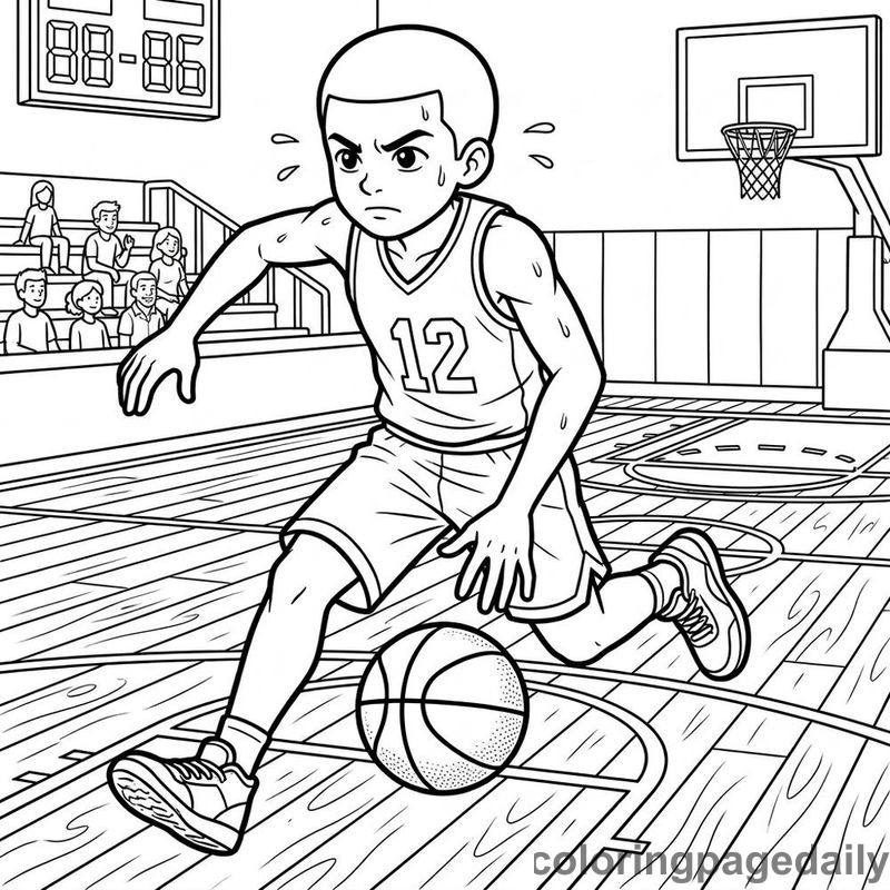 Basketball Player Dribbling Fast - Colored reference example