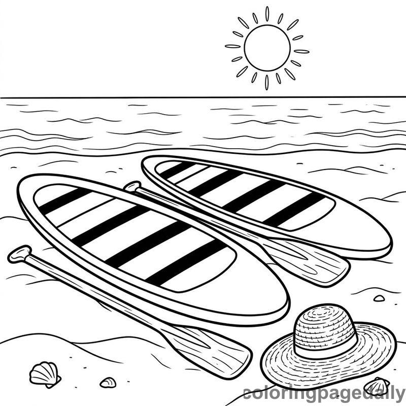 Beach Paddleboards And Sun Hat - Colored reference example