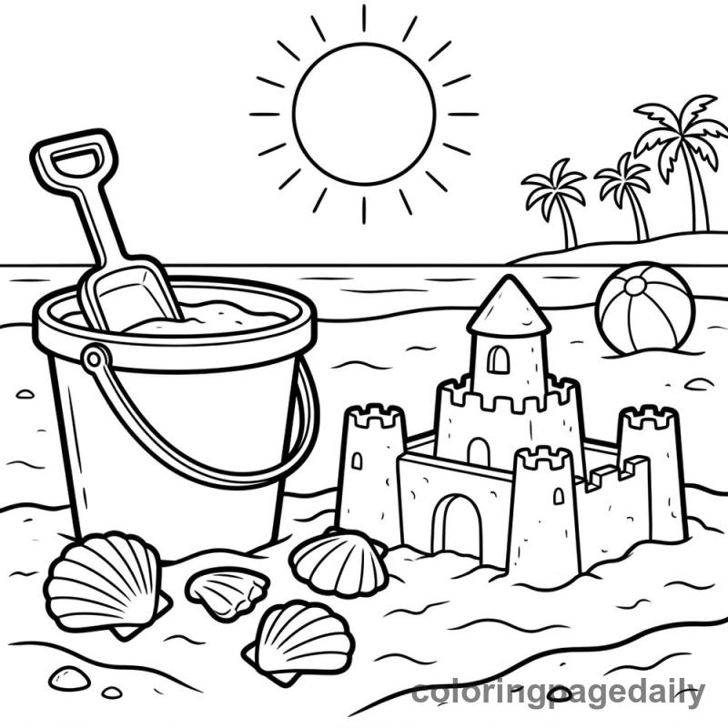 Beach Sandcastle Building Kit - Daily printable coloring page in Summer Vacation category