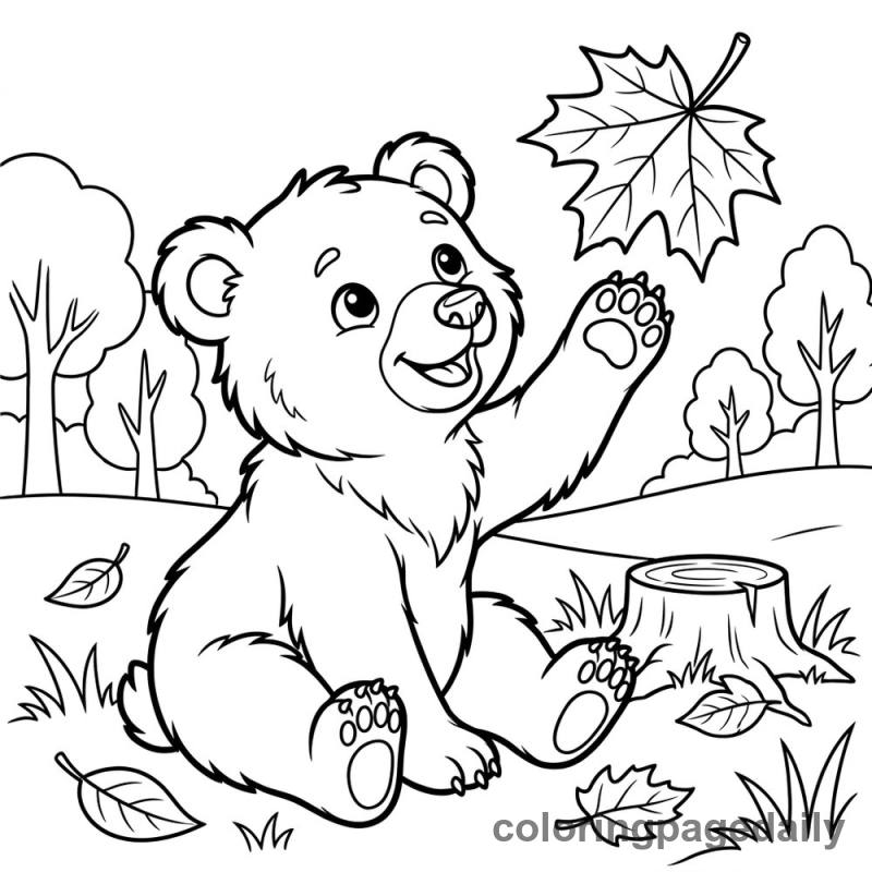Bear Cub's Autumn Catch - Colored reference example