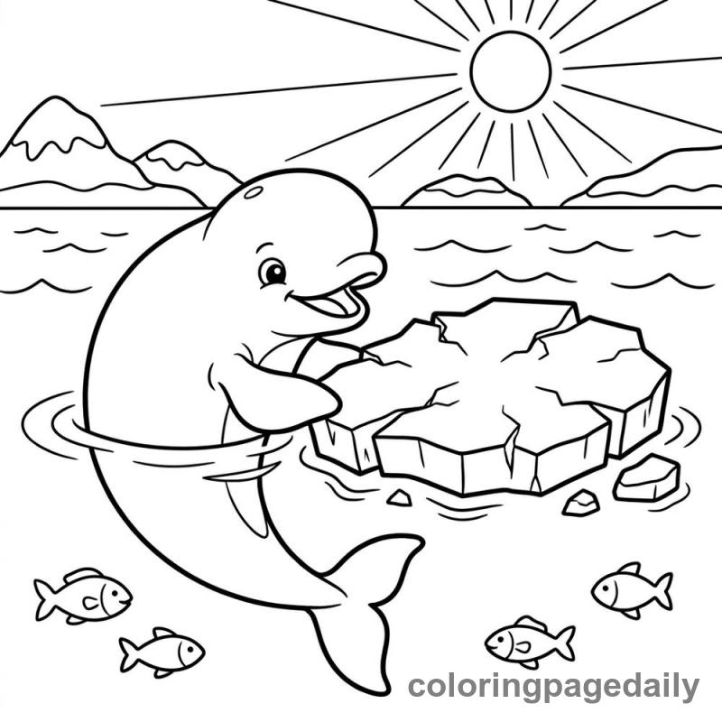 Beluga Whale Nudging Ice - Colored reference example