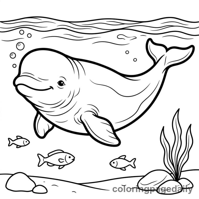 Beluga Whale Swimming - Daily printable coloring page in Ocean and Underwater Life category