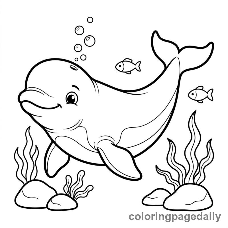Beluga Whale Swimming - Daily printable coloring page in Ocean and Underwater Life category