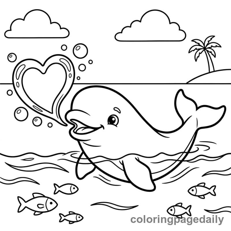 Beluga Whale's Heart Bubble - Daily printable coloring page in Ocean and Underwater Life category