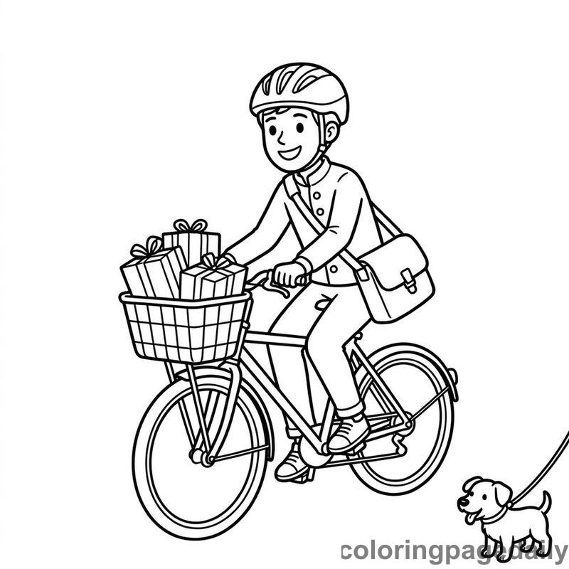 Bicycle Courier Delivering Packages - Colored reference example