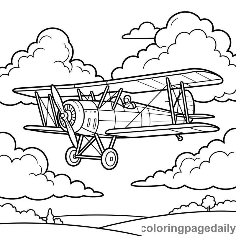 Biplane Cruising Past Clouds - Colored reference example