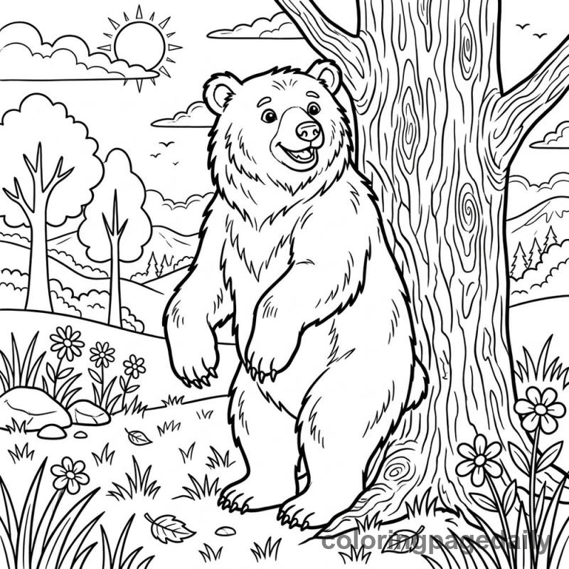 Black Bear Scratching Back - Colored reference example