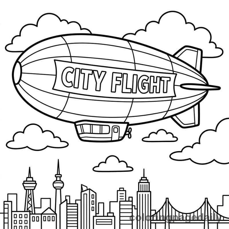 Blimp City Flight - Daily printable coloring page in Vehicle category