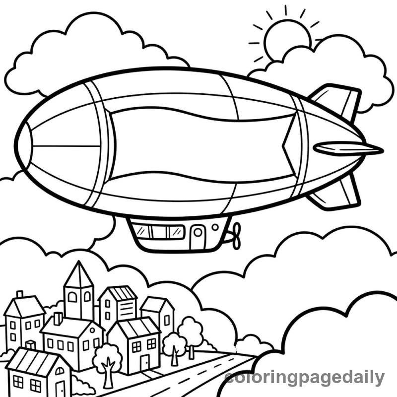 Blimp Floating in Sky - Daily printable coloring page in Vehicle category