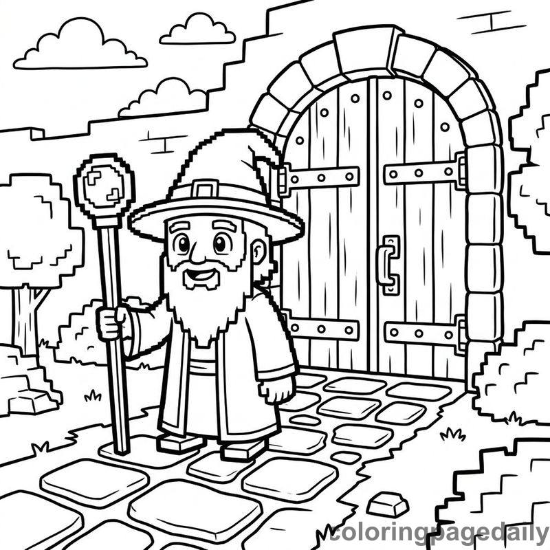 Blocky Wizard At Boss Door - Colored reference example