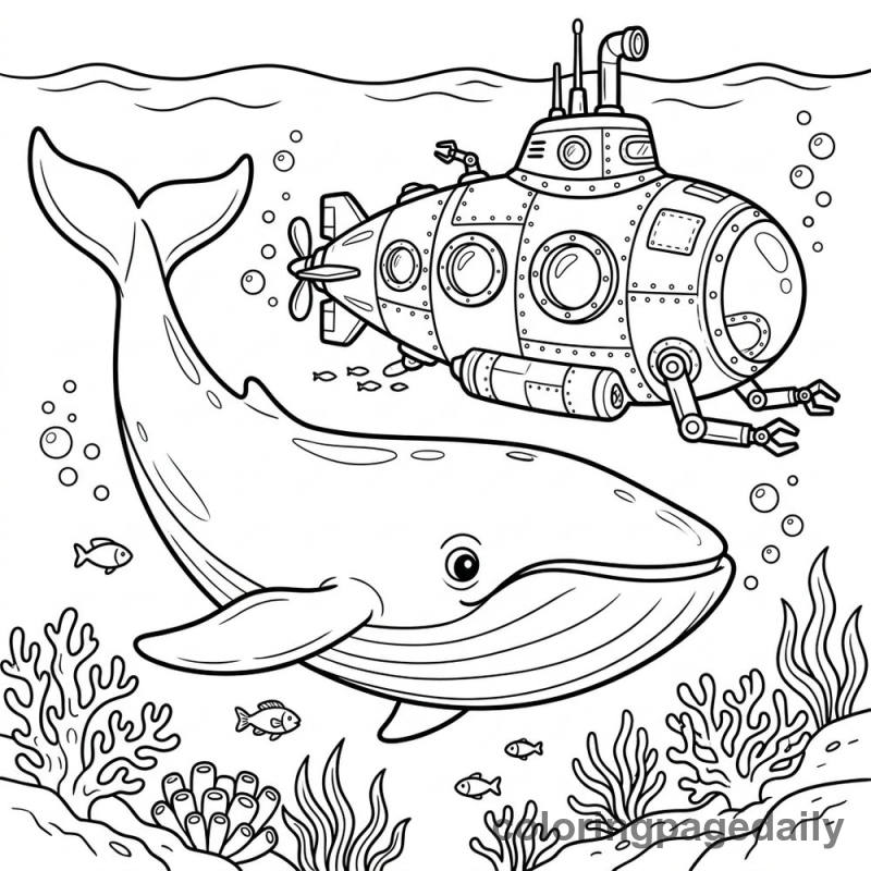 Blue Whale And Submarine - Colored reference example