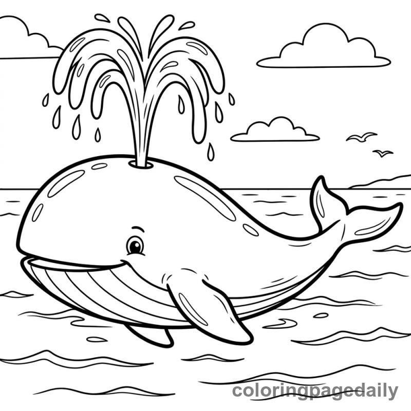 Blue Whale Spouting Water - Daily printable coloring page in Ocean and Underwater Life category