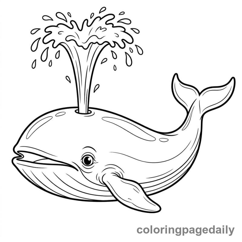 Blue Whale Spouting Water - Daily printable coloring page in Ocean and Underwater Life category