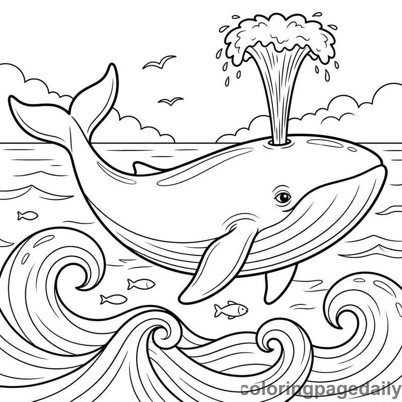 Blue Whale Water Spout - Colored reference example