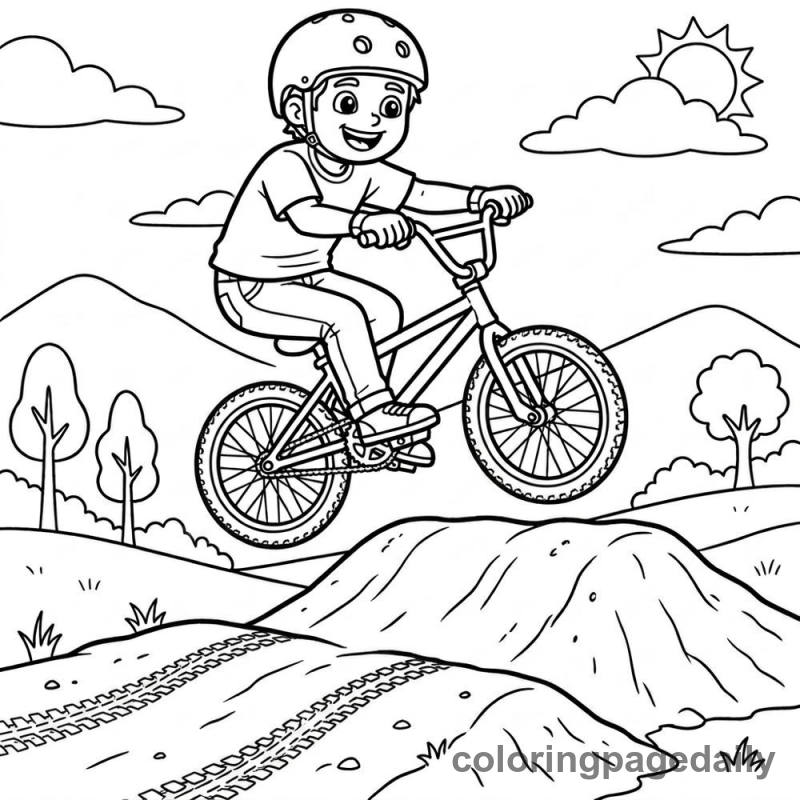 BMX Bike Jump - Daily printable coloring page in Sports category
