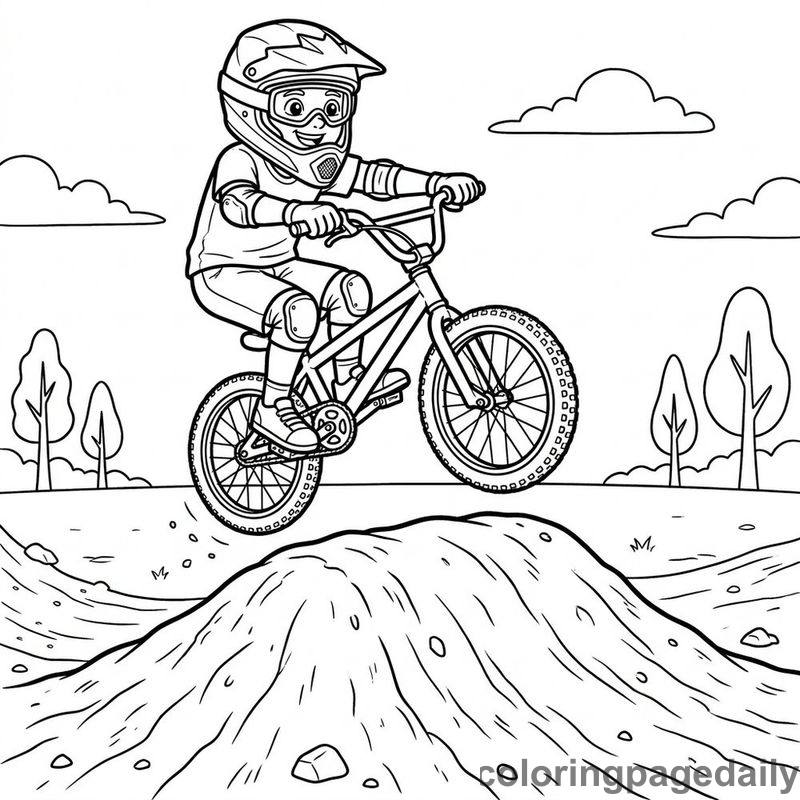 BMX Rider Jumping Dirt Mound - Colored reference example
