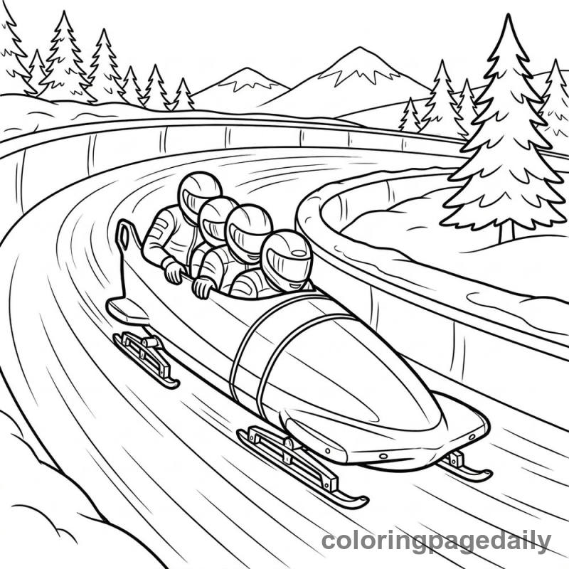 Bobsled Team Racing - Daily printable coloring page in Sports category