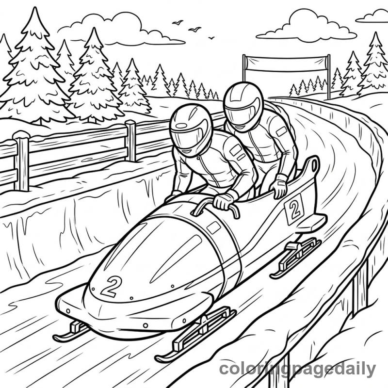 Bobsled Team Racing - Daily printable coloring page in Sports category
