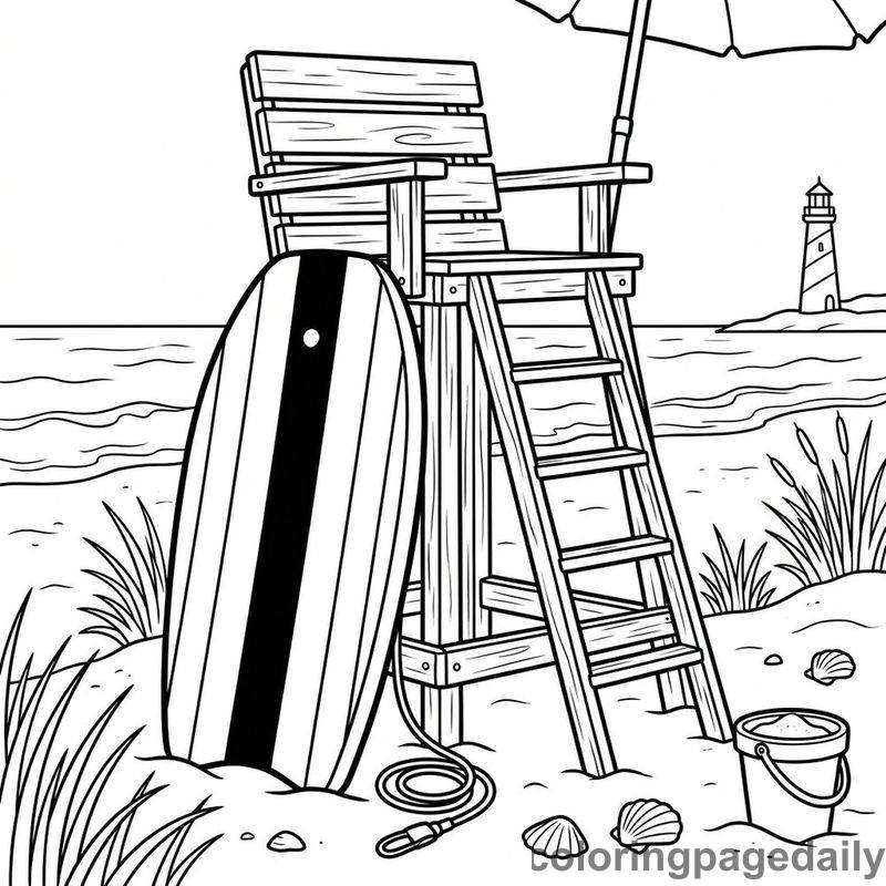 Boogie Board By Lifeguard Chair - Daily printable coloring page in Summer Vacation category