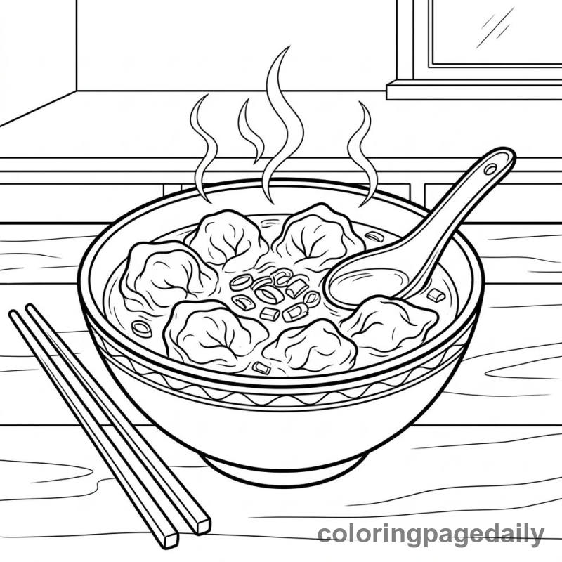 Bowl of Wonton Soup - Daily printable coloring page in Food category