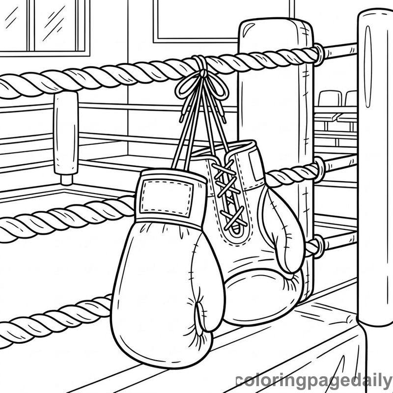 Boxing Gloves On Ring Ropes - Colored reference example