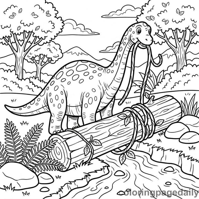 Brachiosaurus Building Log Bridge - Colored reference example