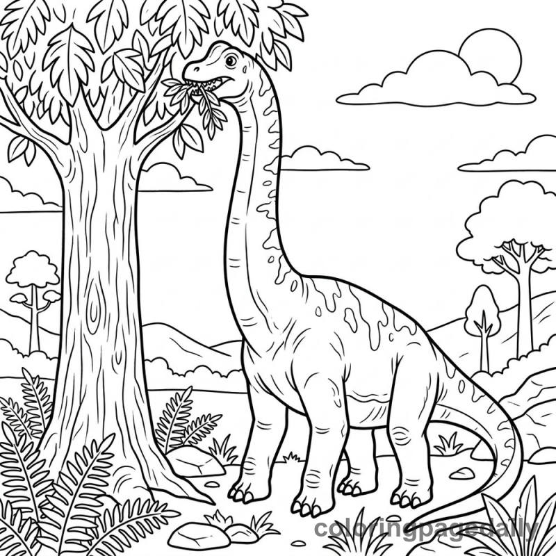 Brachiosaurus Eating Leaves - Colored reference example