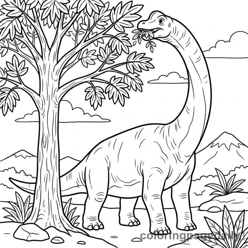 Brachiosaurus Eating Leaves - Daily printable coloring page in Dinosaur category