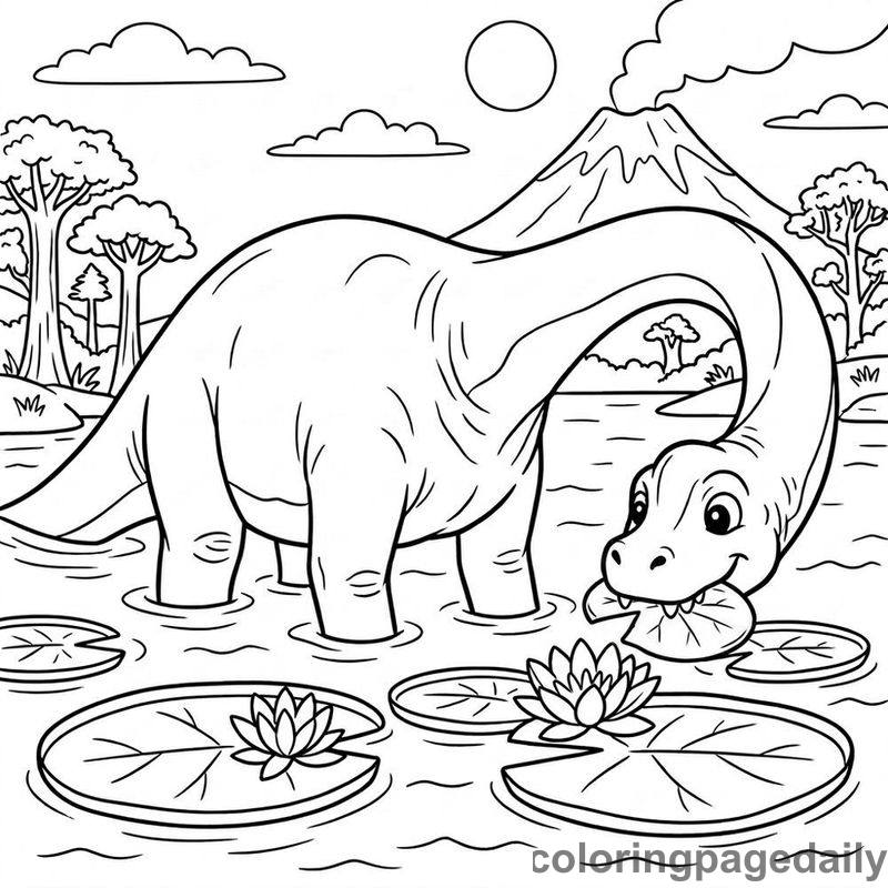 Brachiosaurus Eating Lily Pads - Colored reference example