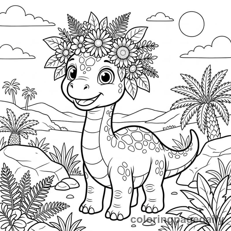 Brachiosaurus Flower Crown - Colored reference example