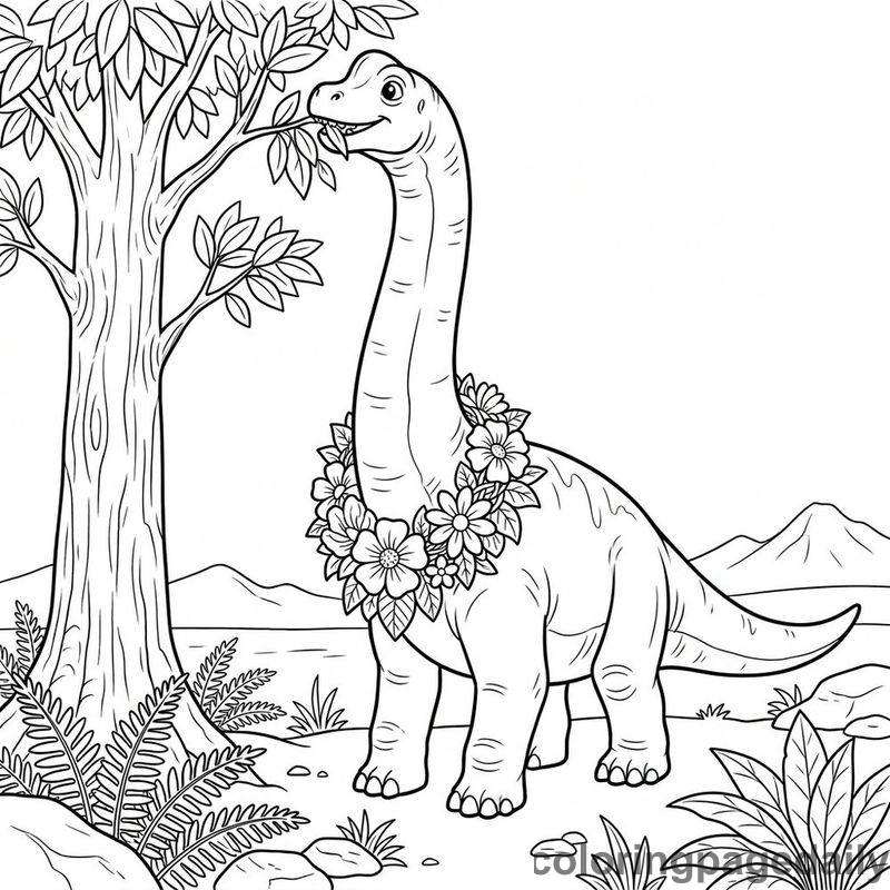 Brachiosaurus Wearing Flower Necklace - Colored reference example